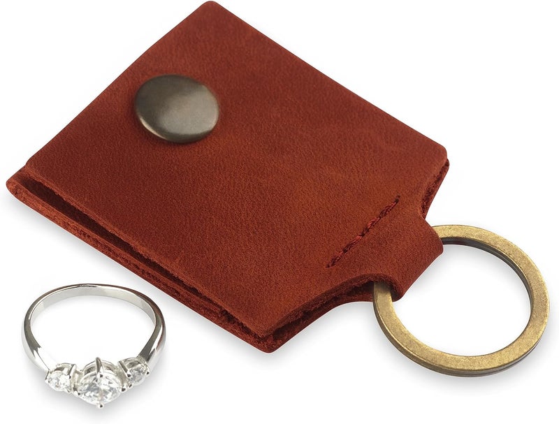 MAKYN Store Leather Keychain Ring Holder, Wedding Ring Travel Case, Engagement Ring Holder, Ring Pouch Bag, Workout and Gym Ring Holder, Small Soft Leather Ring Bearer (Cognac) - Image 1